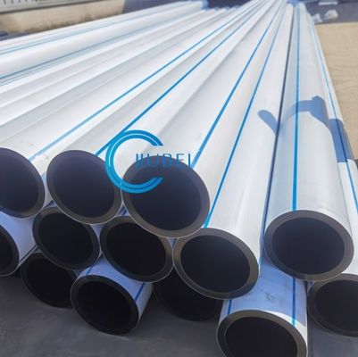 สีขาวมีเส้นสีฟ้าHDPE ท่อบด PE100 สายเชื่อมต่อ